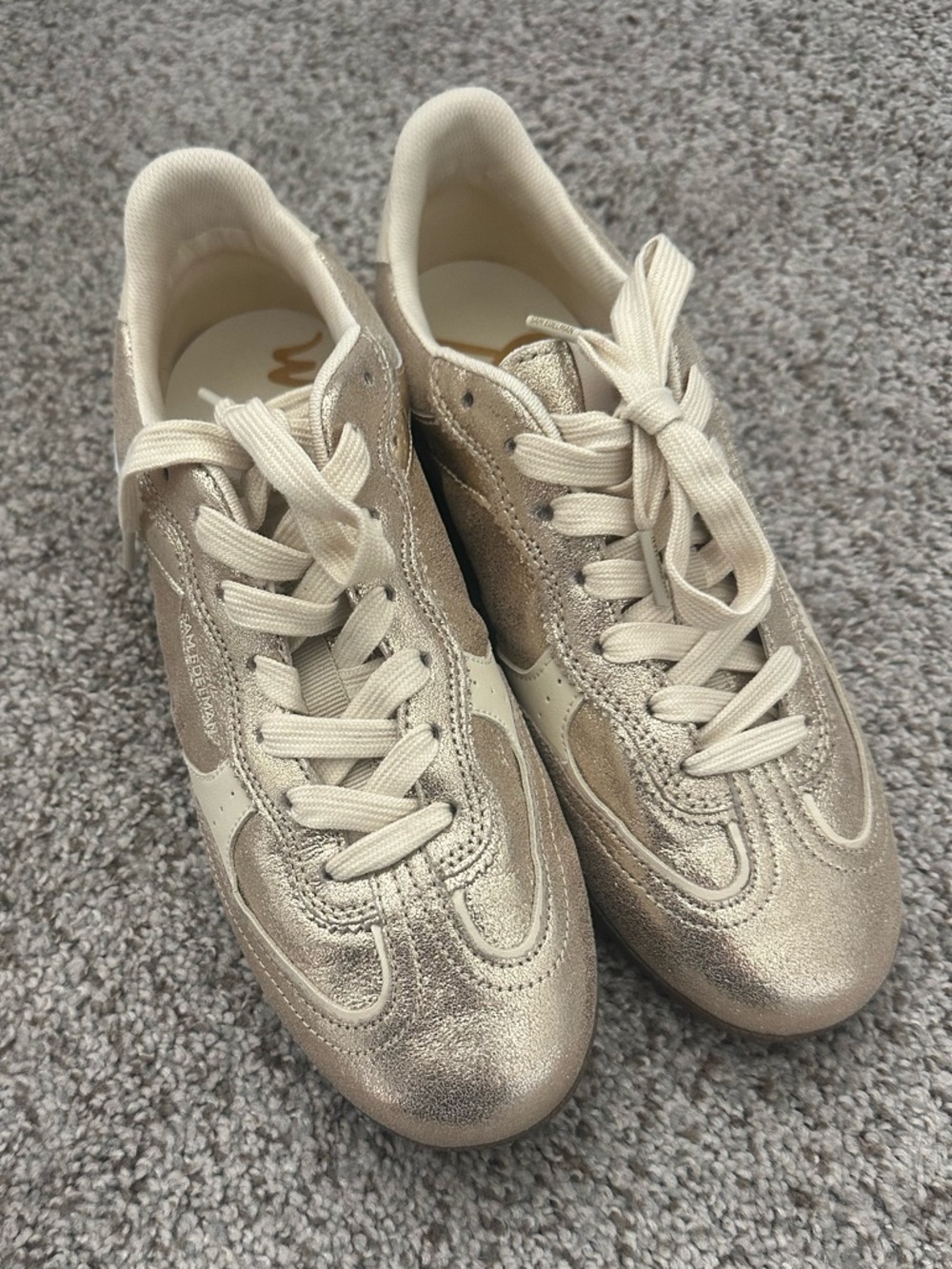 Sam Edelman Metallic Cream Lace-Up Sneakers